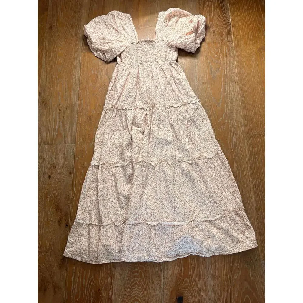 Show Me Your MuMu Cream Floral Puff Sleeve Maxi Dress 100%Cotton US Small - Picture 2 of 8